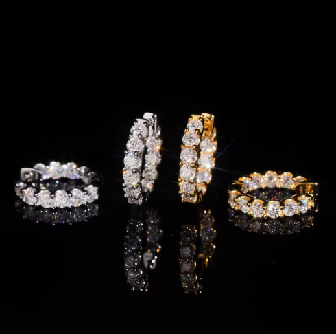 Boucles d’Oreilles Créoles Moissanite VVS – Argent 925 / Plaqué or