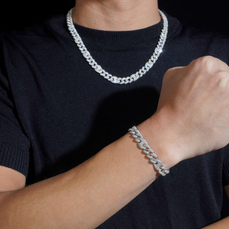 Collier/Bracelet Cubain - Moissanite/ Argent925 10mm