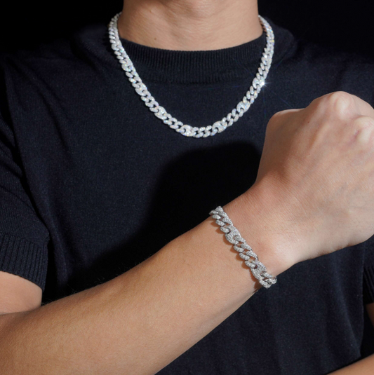 Collier/Bracelet Cubain - Moissanite/ Argent925 10mm