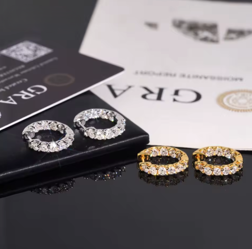 Boucles d’Oreilles Créoles Moissanite VVS – Argent 925 / Plaqué or