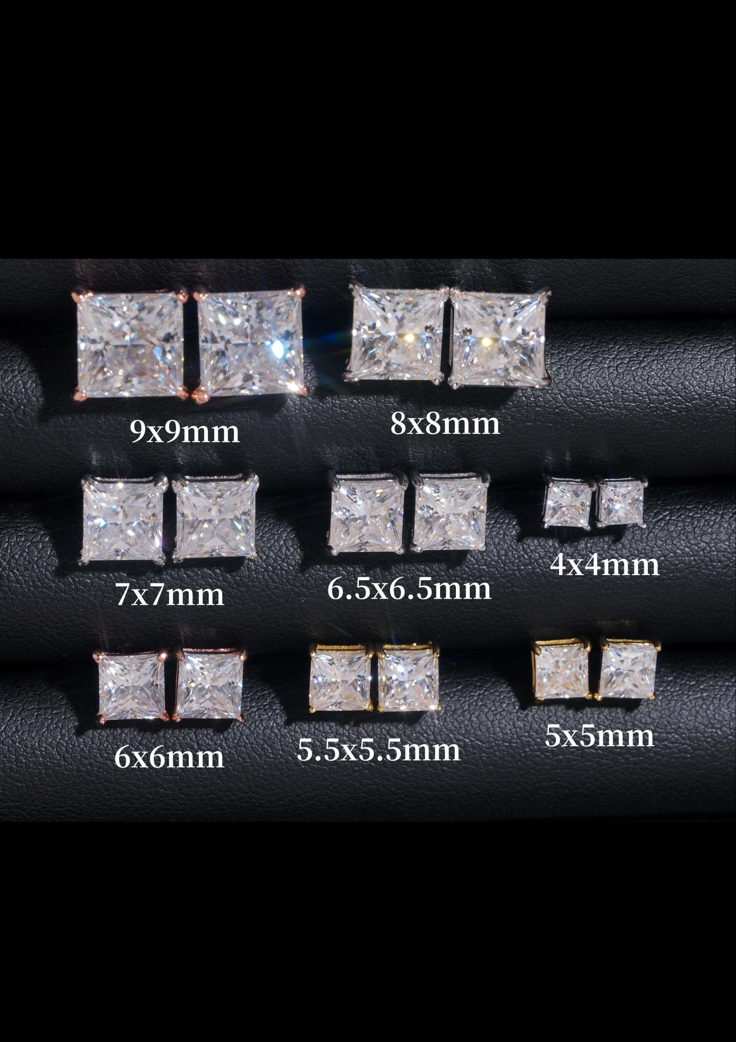 Boucles d’oreilles Moissanite Royale Carrée – Plaqué Or